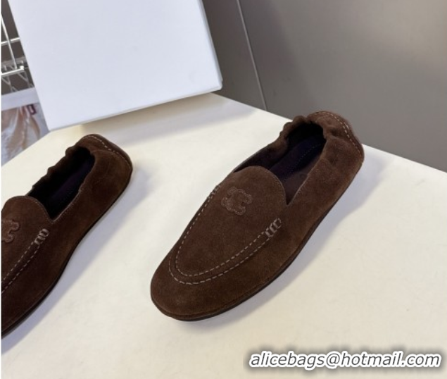 Duplicate Celine Adam Flat Loafers in Suede Brown 2025 CE082617