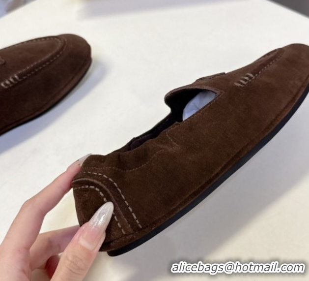 Duplicate Celine Adam Flat Loafers in Suede Brown 2025 CE082617
