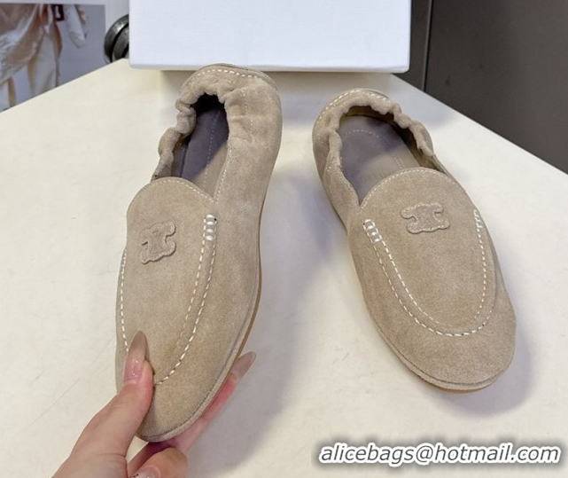 Stylish Celine Adam Flat Loafers in Suede Beige 2025 CE082617