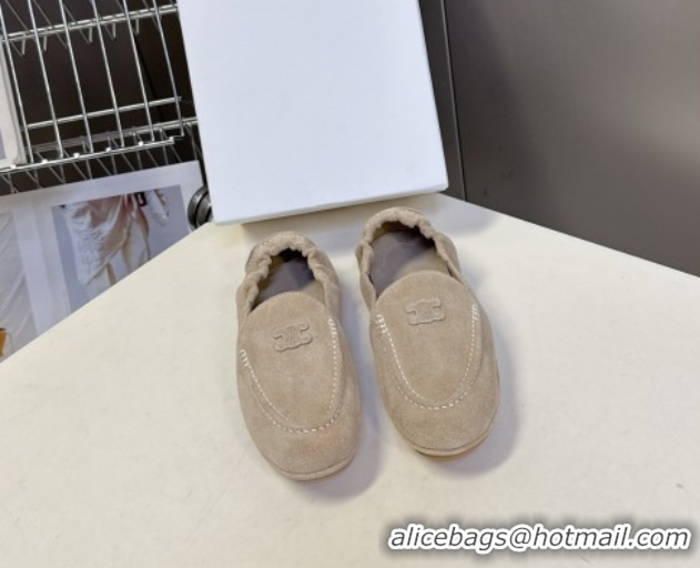 Stylish Celine Adam Flat Loafers in Suede Beige 2025 CE082617
