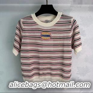 ​Luxury Classic Chanel Knit Striped Top 061102 Pink 2025