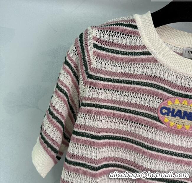 ​Luxury Classic Chanel Knit Striped Top 061102 Pink 2025