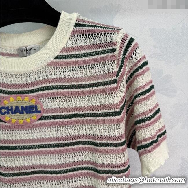 ​Luxury Classic Chanel Knit Striped Top 061102 Pink 2025