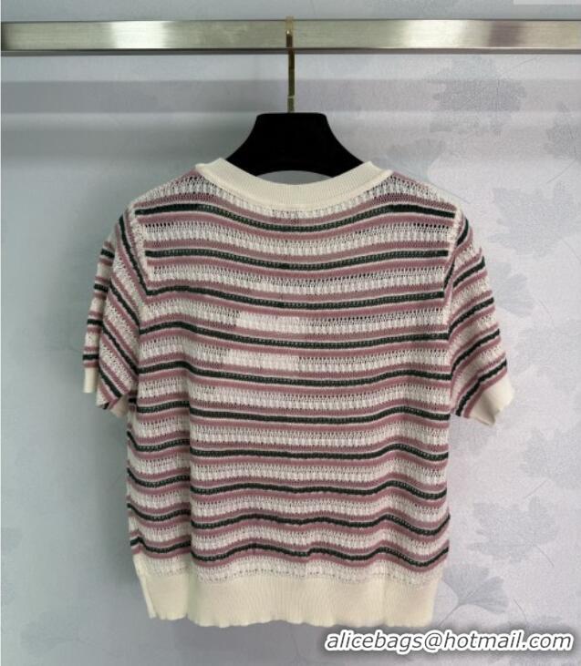 ​Luxury Classic Chanel Knit Striped Top 061102 Pink 2025