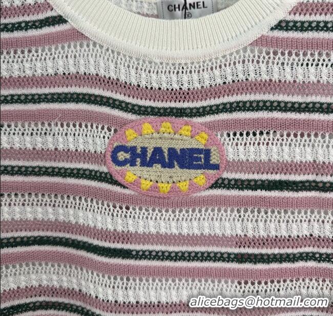 ​Luxury Classic Chanel Knit Striped Top 061102 Pink 2025