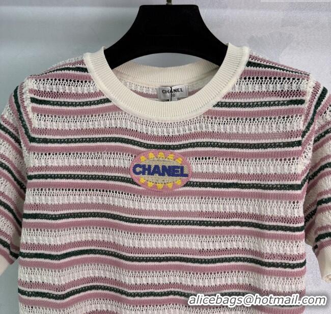 ​Luxury Classic Chanel Knit Striped Top 061102 Pink 2025