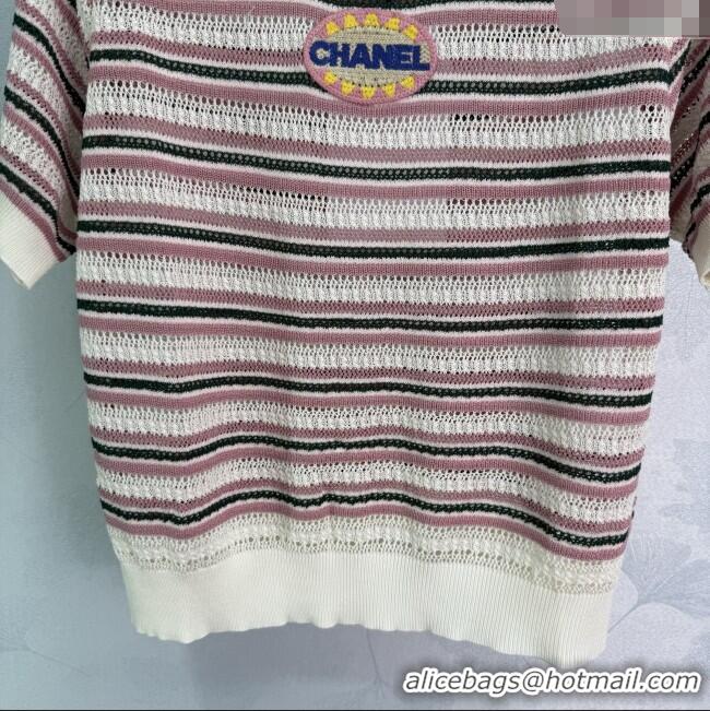 ​Luxury Classic Chanel Knit Striped Top 061102 Pink 2025