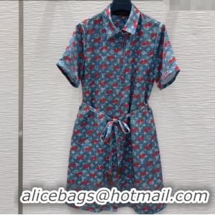New Design Louis Vuitton Cherry Print Dress 0611 Denim Blue 2025