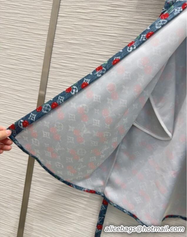 New Design Louis Vuitton Cherry Print Dress 0611 Denim Blue 2025