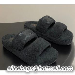 Most Popular Celine Triomphe Flat Slides Sandal in Sponge Fabric Black 2025 CE082618
