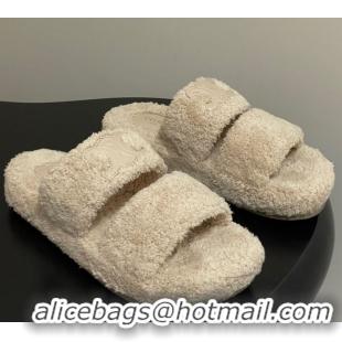 Luxurious Celine Triomphe Flat Slides Sandal in Sponge Fabric Beige 2025 CE082618