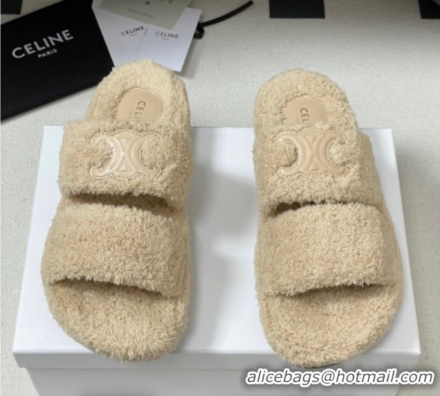Luxurious Celine Triomphe Flat Slides Sandal in Sponge Fabric Beige 2025 CE082618