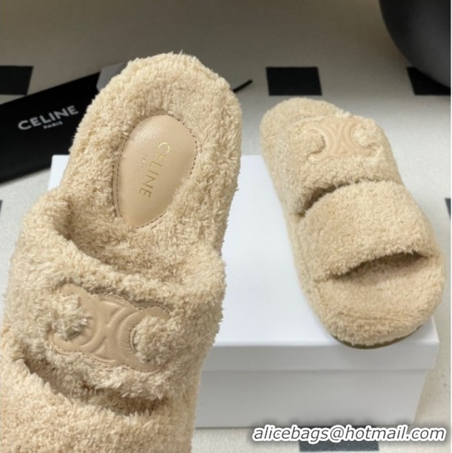Luxurious Celine Triomphe Flat Slides Sandal in Sponge Fabric Beige 2025 CE082618