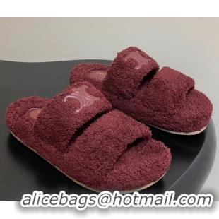 Perfect Celine Triomphe Flat Slides Sandal in Sponge Fabric Burgundy 2025 CE082618