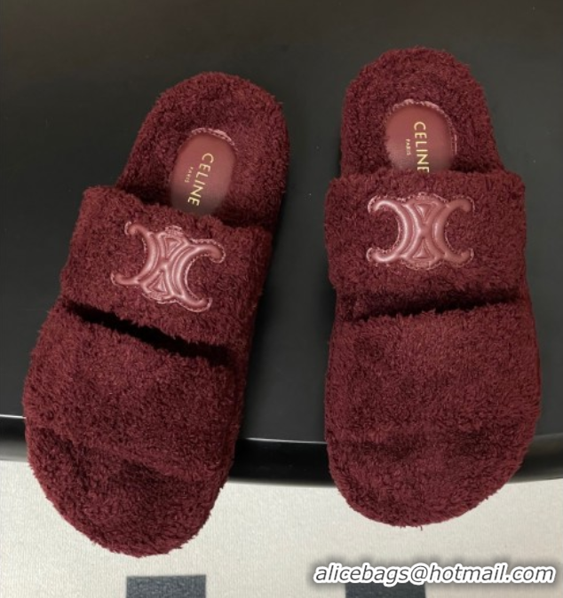 Perfect Celine Triomphe Flat Slides Sandal in Sponge Fabric Burgundy 2025 CE082618
