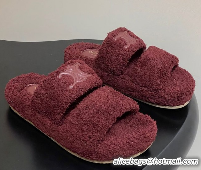 Perfect Celine Triomphe Flat Slides Sandal in Sponge Fabric Burgundy 2025 CE082618
