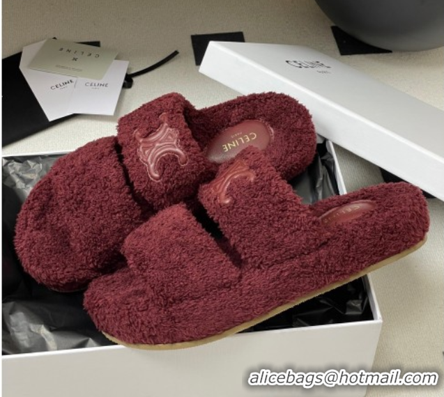 Perfect Celine Triomphe Flat Slides Sandal in Sponge Fabric Burgundy 2025 CE082618