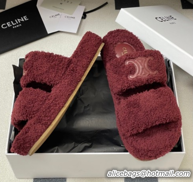 Perfect Celine Triomphe Flat Slides Sandal in Sponge Fabric Burgundy 2025 CE082618