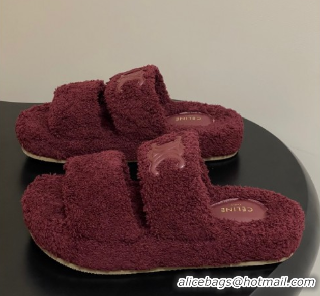 Perfect Celine Triomphe Flat Slides Sandal in Sponge Fabric Burgundy 2025 CE082618