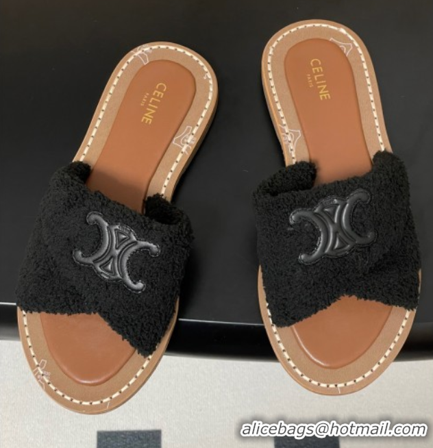 Comfortable Celine Lympia Twisted Flat Slides Sandal in Sponge Fabric Black 2025 CE082619