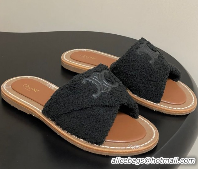 Comfortable Celine Lympia Twisted Flat Slides Sandal in Sponge Fabric Black 2025 CE082619