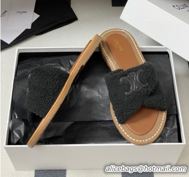 Comfortable Celine Lympia Twisted Flat Slides Sandal in Sponge Fabric Black 2025 CE082619