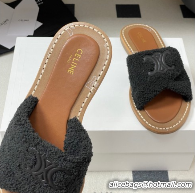 Comfortable Celine Lympia Twisted Flat Slides Sandal in Sponge Fabric Black 2025 CE082619