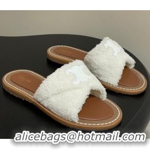Stylish Celine Lympia Twisted Flat Slides Sandal in Sponge Fabric White 2025 CE082619