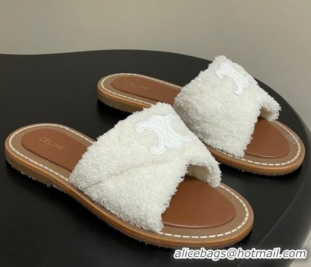 Stylish Celine Lympia Twisted Flat Slides Sandal in Sponge Fabric White 2025 CE082619