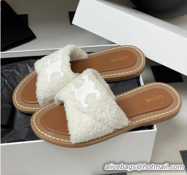 Stylish Celine Lympia Twisted Flat Slides Sandal in Sponge Fabric White 2025 CE082619
