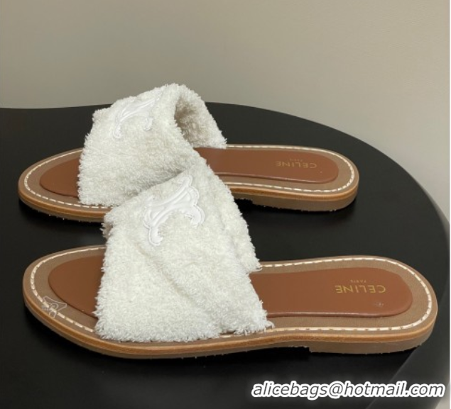 Stylish Celine Lympia Twisted Flat Slides Sandal in Sponge Fabric White 2025 CE082619