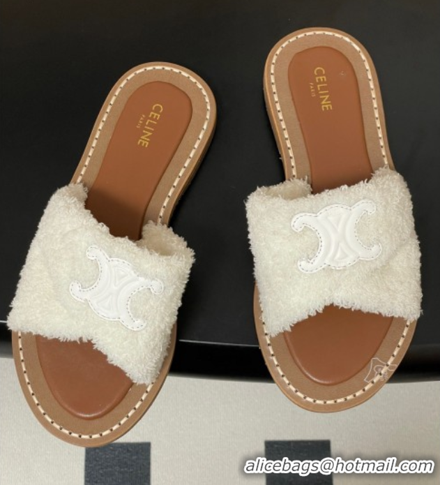 Stylish Celine Lympia Twisted Flat Slides Sandal in Sponge Fabric White 2025 CE082619