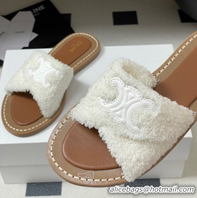 Stylish Celine Lympia Twisted Flat Slides Sandal in Sponge Fabric White 2025 CE082619