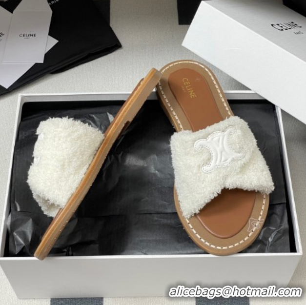 Stylish Celine Lympia Twisted Flat Slides Sandal in Sponge Fabric White 2025 CE082619