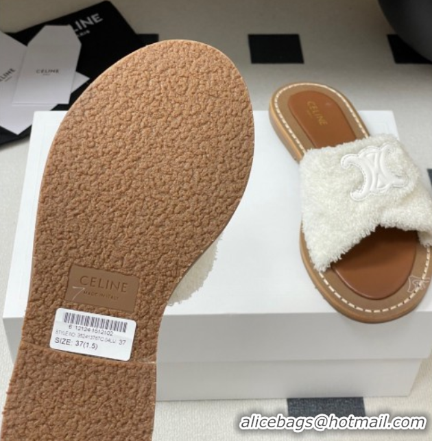 Stylish Celine Lympia Twisted Flat Slides Sandal in Sponge Fabric White 2025 CE082619