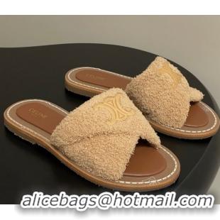 Sumptuous Celine Lympia Twisted Flat Slides Sandal in Sponge Fabric Beige 2025 CE082619