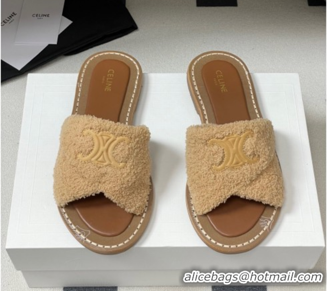Sumptuous Celine Lympia Twisted Flat Slides Sandal in Sponge Fabric Beige 2025 CE082619