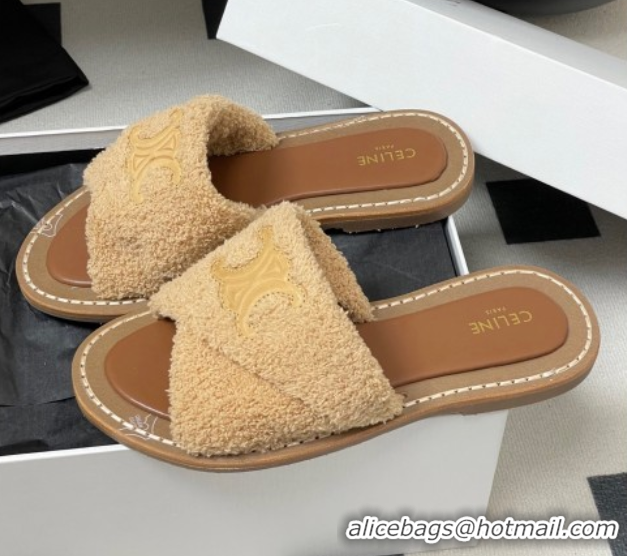 Sumptuous Celine Lympia Twisted Flat Slides Sandal in Sponge Fabric Beige 2025 CE082619