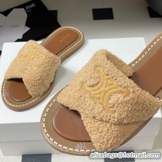 Sumptuous Celine Lympia Twisted Flat Slides Sandal in Sponge Fabric Beige 2025 CE082619