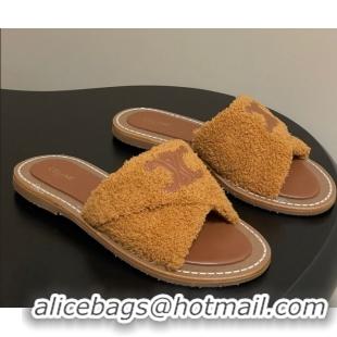 Classic Celine Lympia Twisted Flat Slides Sandal in Sponge Fabric Brown 2025 CE082619