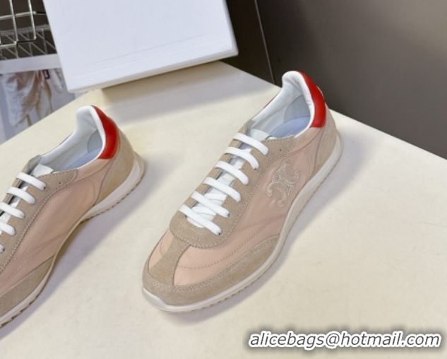 Fashion Celine Racer Low top Sneakers in Nylon and Suede Blush Pink 0826142