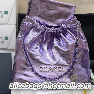 Best Price Chanel 22 Bag in Metallic Calfskin AS3261 Purple 2025 Top Quality