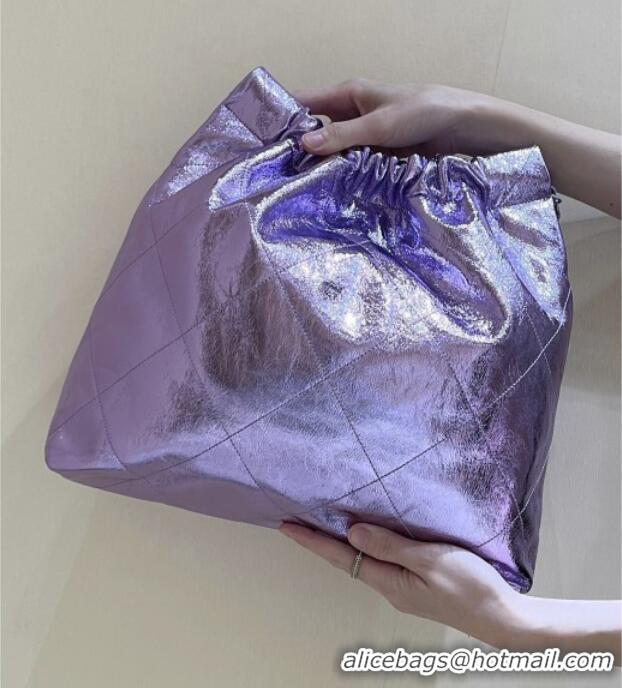 Best Price Chanel 22 Bag in Metallic Calfskin AS3261 Purple 2025 Top Quality