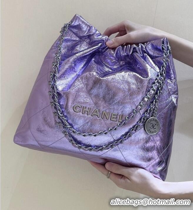 Best Price Chanel 22 Bag in Metallic Calfskin AS3261 Purple 2025 Top Quality