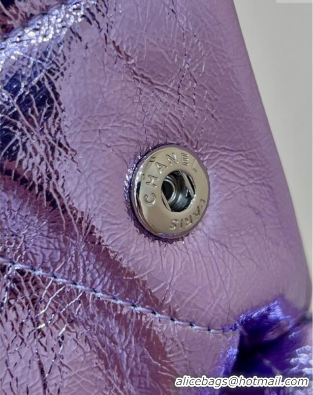 Best Price Chanel 22 Bag in Metallic Calfskin AS3261 Purple 2025 Top Quality