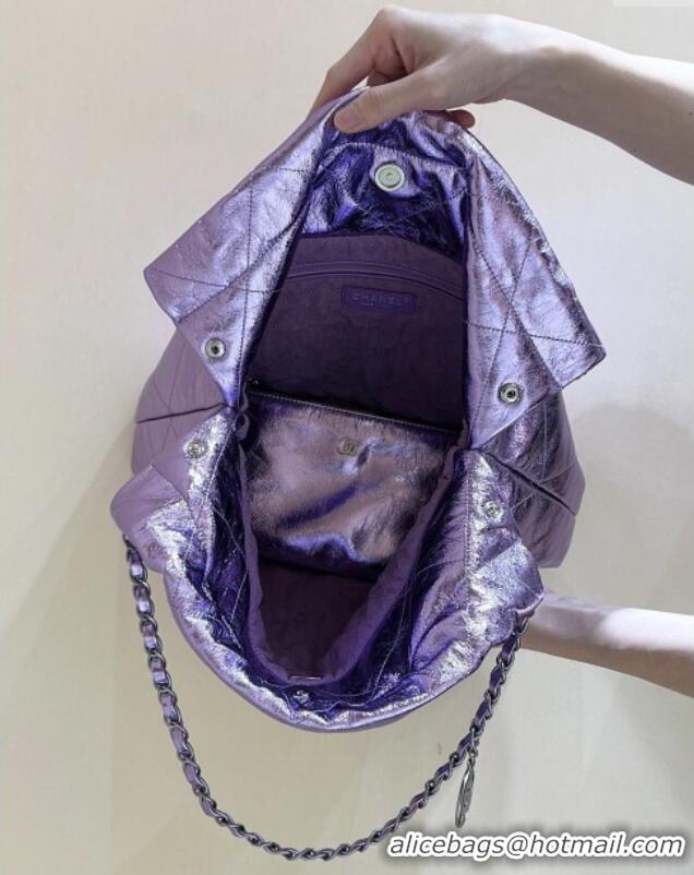 Best Price Chanel 22 Bag in Metallic Calfskin AS3261 Purple 2025 Top Quality
