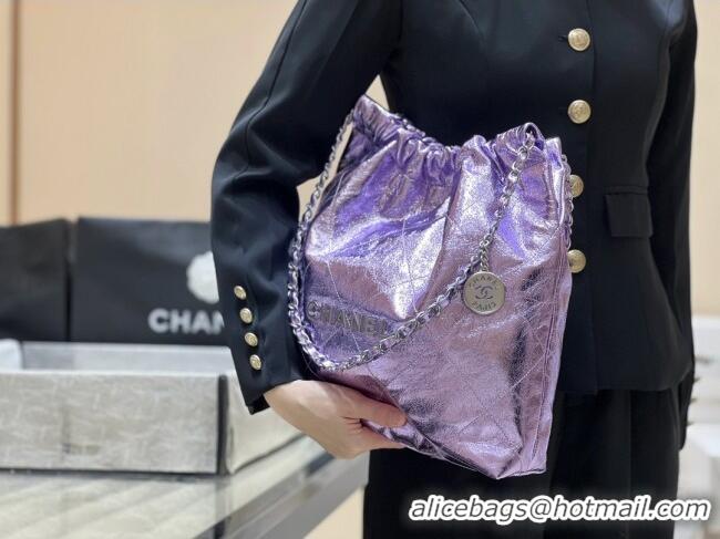 Best Price Chanel 22 Bag in Metallic Calfskin AS3261 Purple 2025 Top Quality