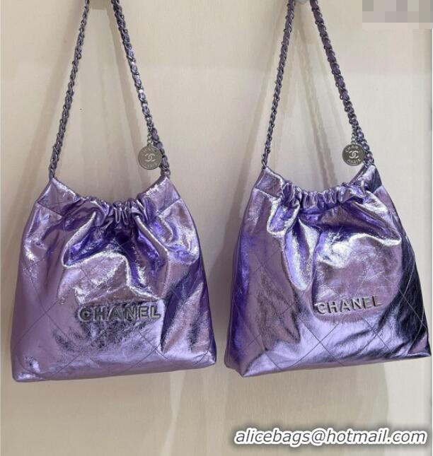 Best Price Chanel 22 Bag in Metallic Calfskin AS3261 Purple 2025 Top Quality