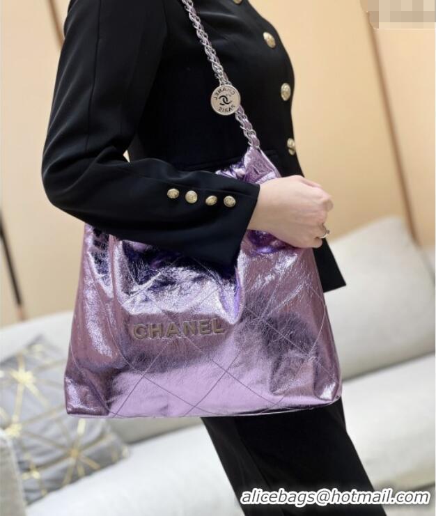 Best Price Chanel 22 Bag in Metallic Calfskin AS3261 Purple 2025 Top Quality