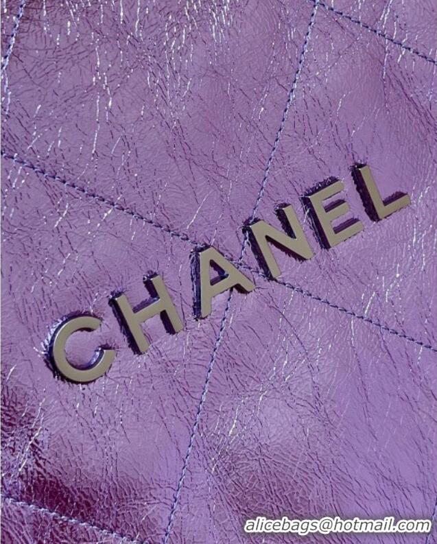 Best Price Chanel 22 Bag in Metallic Calfskin AS3261 Purple 2025 Top Quality